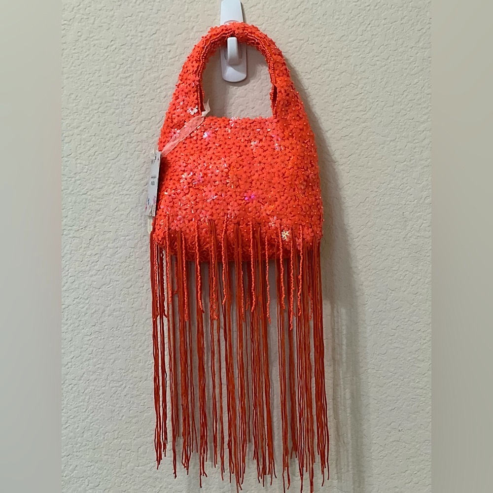 Viral Orange Beaded Fringe Bag 🧡🌸
